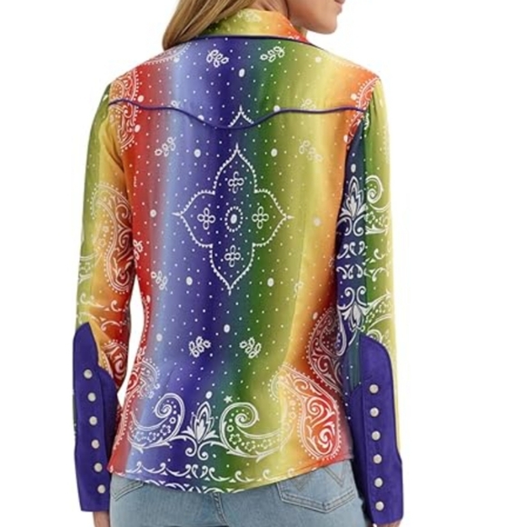 Wrangler x Lainey Wilson Rainbow Bandana Pearl Snap Western Shirt Size XL NWT'S - Picture 2 of 11